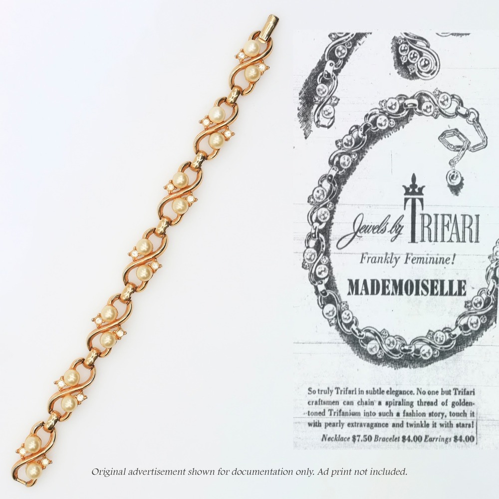 Vintage Crown Trifari Mademoiselle Rhinestone Bracelet Alfred Philippe 1950s